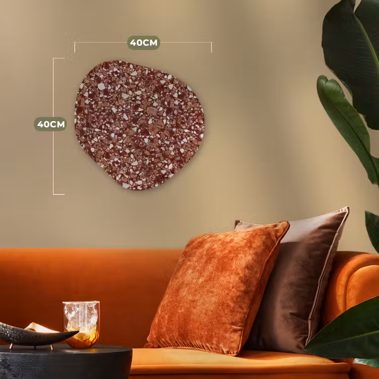 Terrazzo - Patroon - Steentextuur - Roodbruin Wandcirkel Organisch Forex 3mm klein 629 -sfeer3