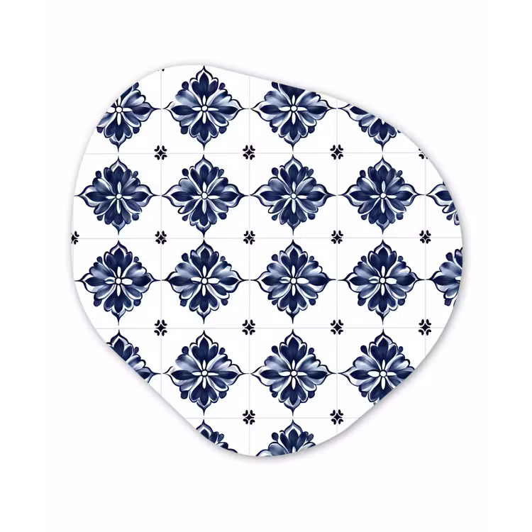 Tegelmotief - Blauw - Wit - Bloem Wandcirkel Organisch Forex 3mm klein 629 -3d