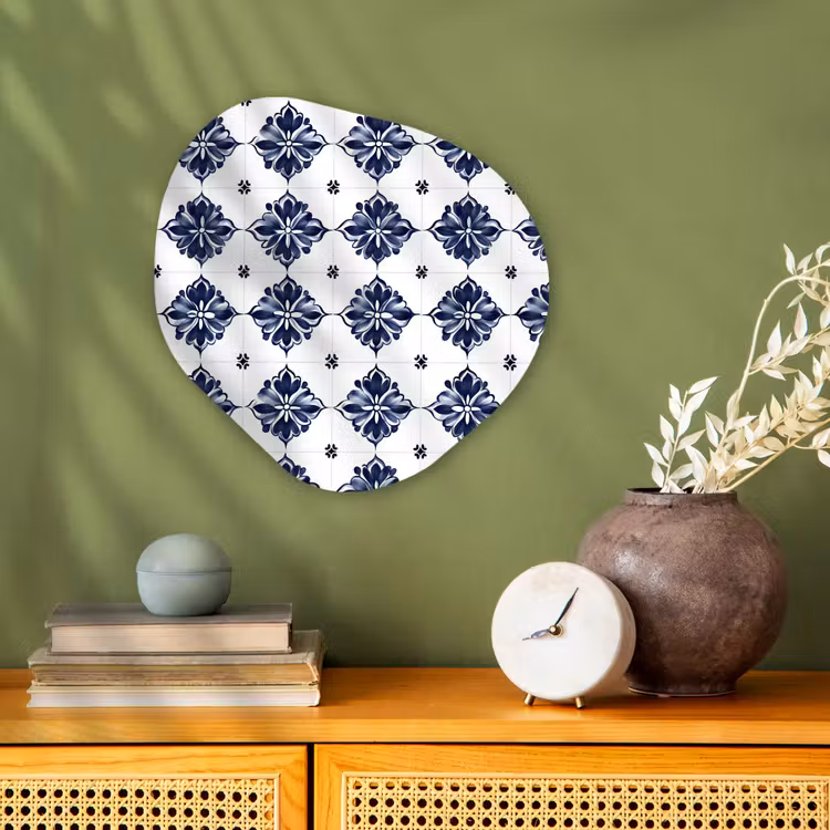 Tegelmotief - Blauw - Wit - Bloem Wandcirkel Organisch Forex 3mm klein 629 -sfeer2