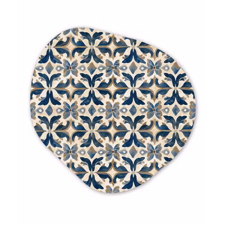 Tegel - Patroon - Blauw - Beige Wandcirkel Organisch Forex 3mm klein 629 -3d