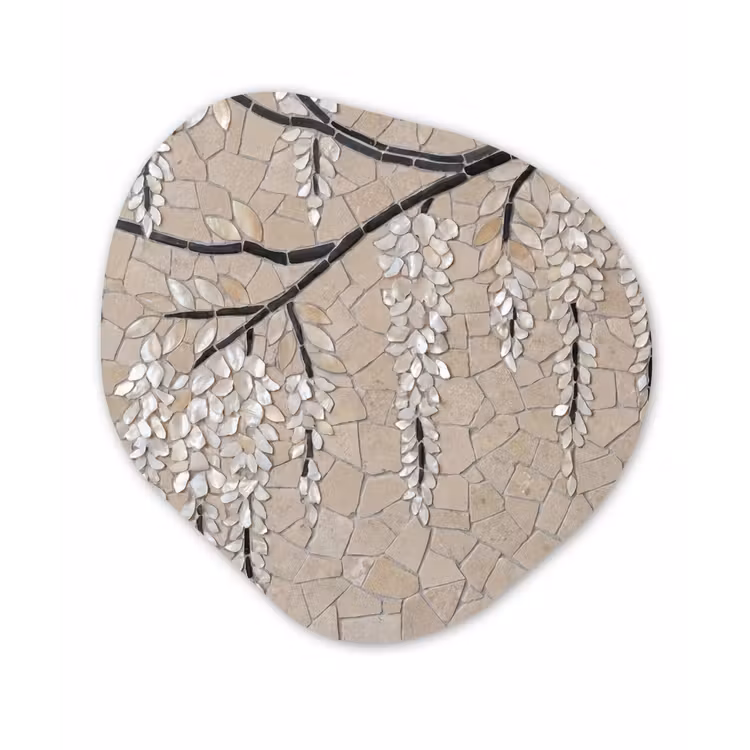 Boom - Bloemen - Mozaïek - Kunst - Wit Wandcirkel Organisch Forex 3mm klein -3d