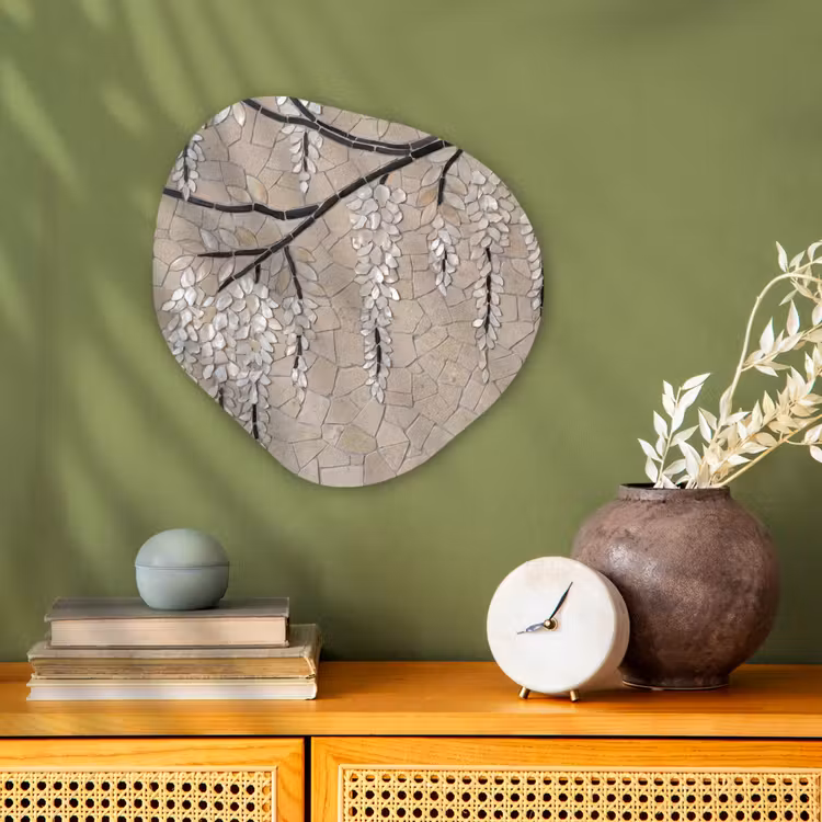 Boom - Bloemen - Mozaïek - Kunst - Wit Wandcirkel Organisch Forex 3mm klein -sfeer2
