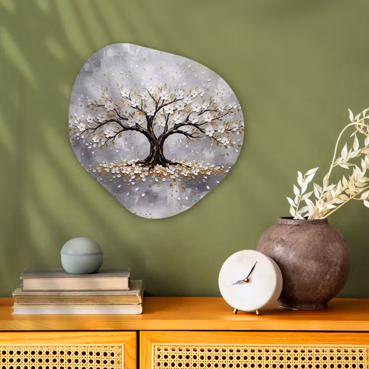 Boom - Bloemen - Natuur - Abstract - Wit Wandcirkel Organisch Forex 3mm klein -sfeer2