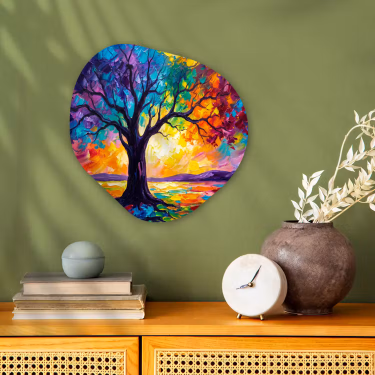 Boom - Landschap - Natuur - Abstract - Kleurrijk Wandcirkel Organisch Forex 3mm klein -sfeer2