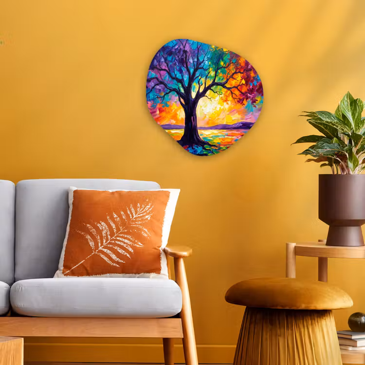 Boom - Landschap - Natuur - Abstract - Kleurrijk Wandcirkel Organisch Forex 3mm klein -sfeer4