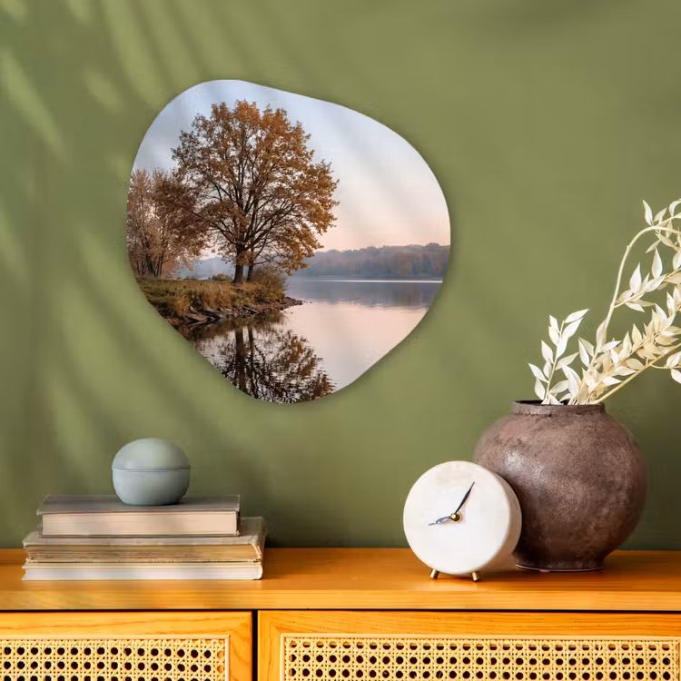 Bomen - Reflectie - Water - Zonsopgang - Serene Wandcirkel Organisch Forex 3mm klein -sfeer2