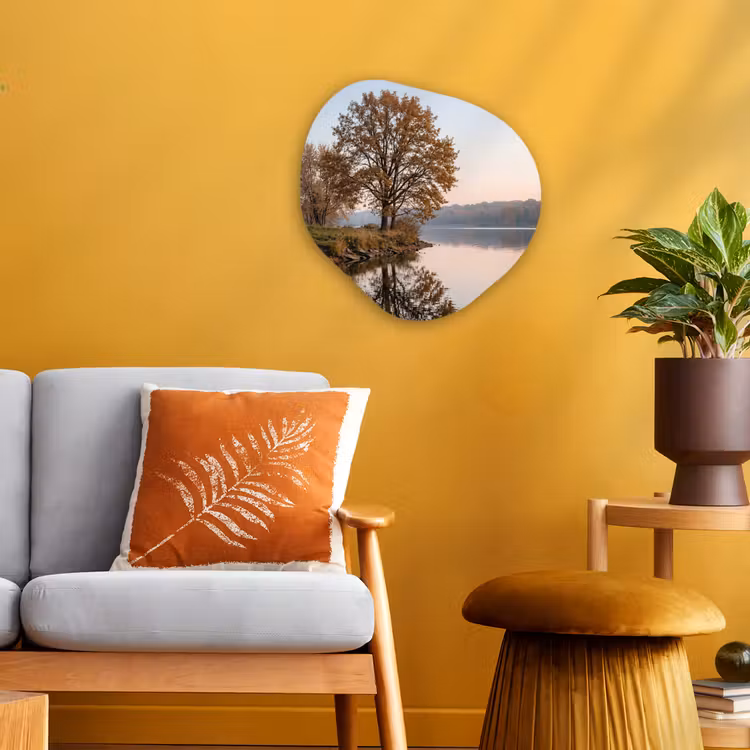 Bomen - Reflectie - Water - Zonsopgang - Serene Wandcirkel Organisch Forex 3mm klein -sfeer4