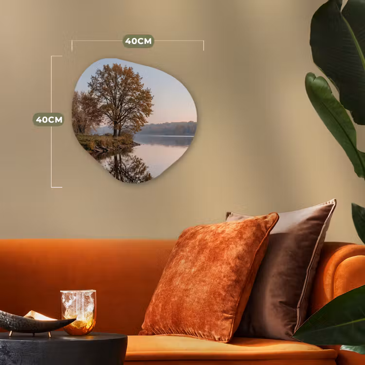 Bomen - Reflectie - Water - Zonsopgang - Serene Wandcirkel Organisch Forex 3mm klein -sfeer3