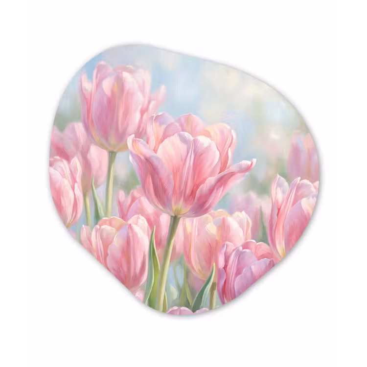Tulpen - Veld - Lente - Roze Wandcirkel Organisch Forex 3mm klein -3d
