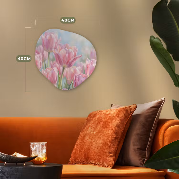 Tulpen - Veld - Lente - Roze Wandcirkel Organisch Forex 3mm klein -sfeer3