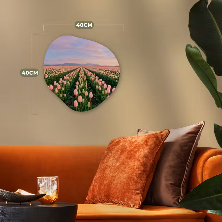Tulpen - Landschap - Roze Wandcirkel Organisch Forex 3mm klein -sfeer3