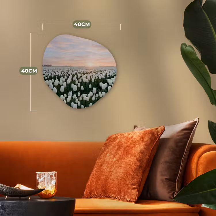 Tulpen - Landschap - Wit Wandcirkel Organisch Forex 3mm klein -sfeer3