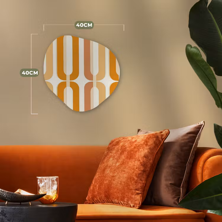 U-vorm - Retro - Oranje Wandcirkel Organisch Forex 3mm klein 629 -sfeer3