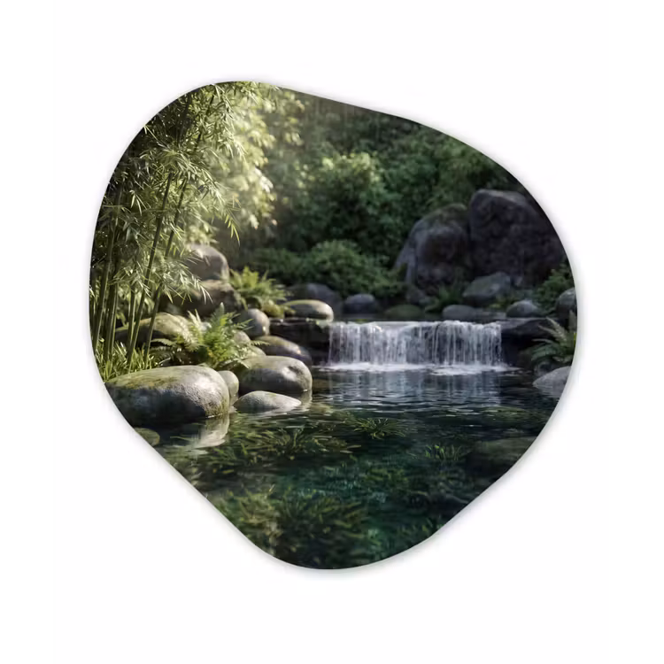Beek - Waterval - Natuur - Groen Wandcirkel Organisch Forex 3mm klein -3d