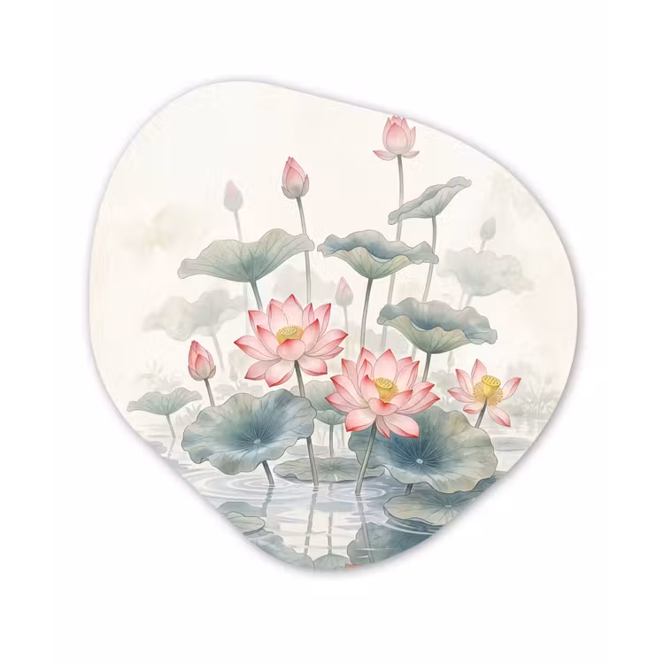 Aquarel - Lotusbloemen - Kleurrijk Wandcirkel Organisch Forex 3mm klein -3d