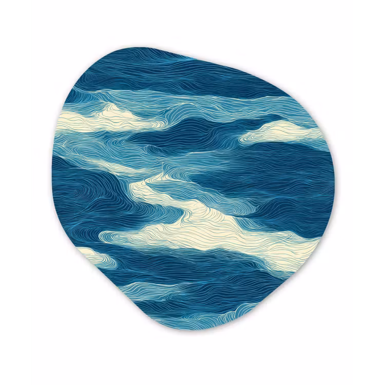 Golven - Abstract - Patroon - Blauw - Wit Wandcirkel Organisch Forex 3mm klein 629 -3d