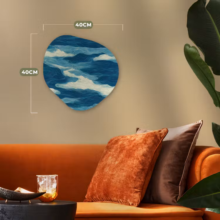 Golven - Abstract - Patroon - Blauw - Wit Wandcirkel Organisch Forex 3mm klein 629 -sfeer3