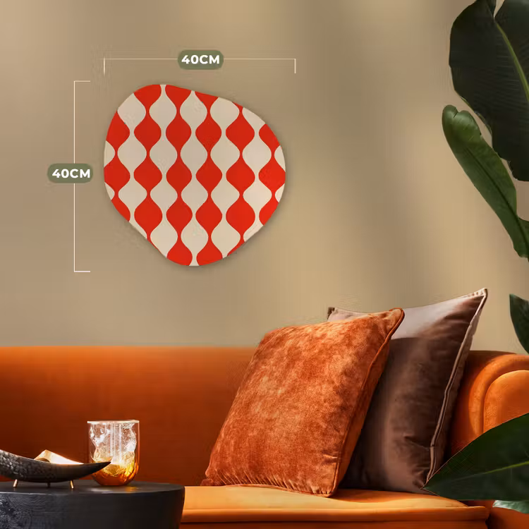 Golvend patroon - Retro - Rood - Beige Wandcirkel Organisch Forex 3mm klein 629 -sfeer3