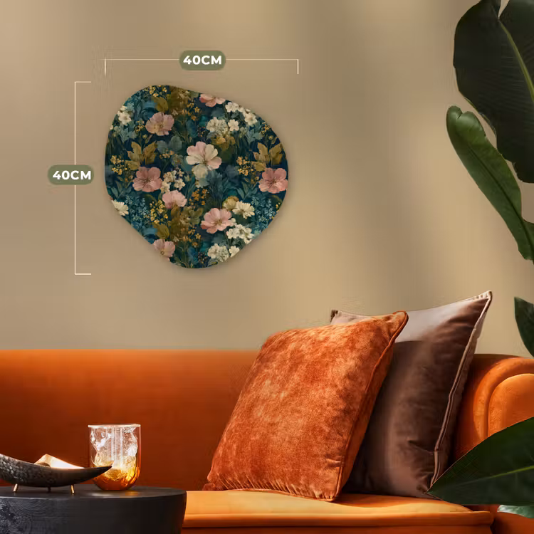 Wilde bloemen - Botanisch - Patroon - Roze - Romantisch Wandcirkel Organisch Forex 3mm klein 629 -sfeer3