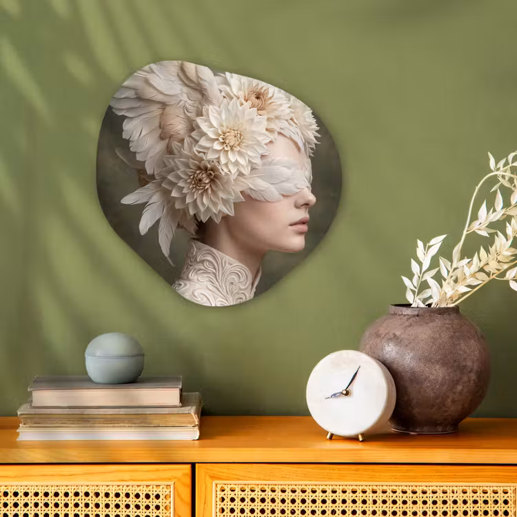 Vleugels - Vrouw - Wit Wandcirkel Organisch Forex 3mm klein -sfeer2