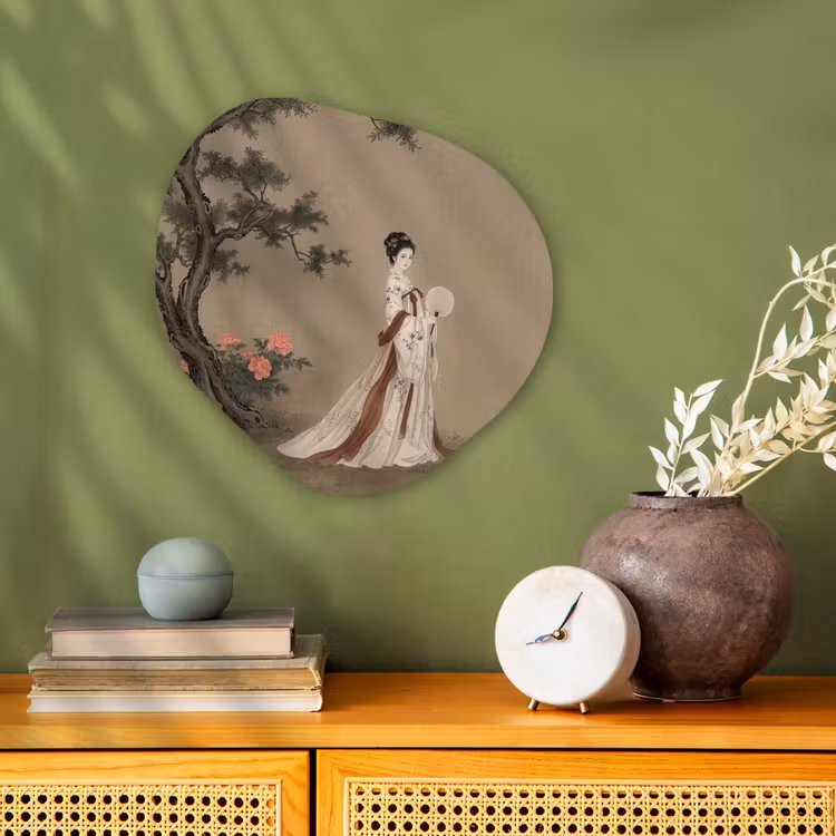 Vrouw - Azië - Kunst - Beige Wandcirkel Organisch Forex 3mm klein -sfeer2
