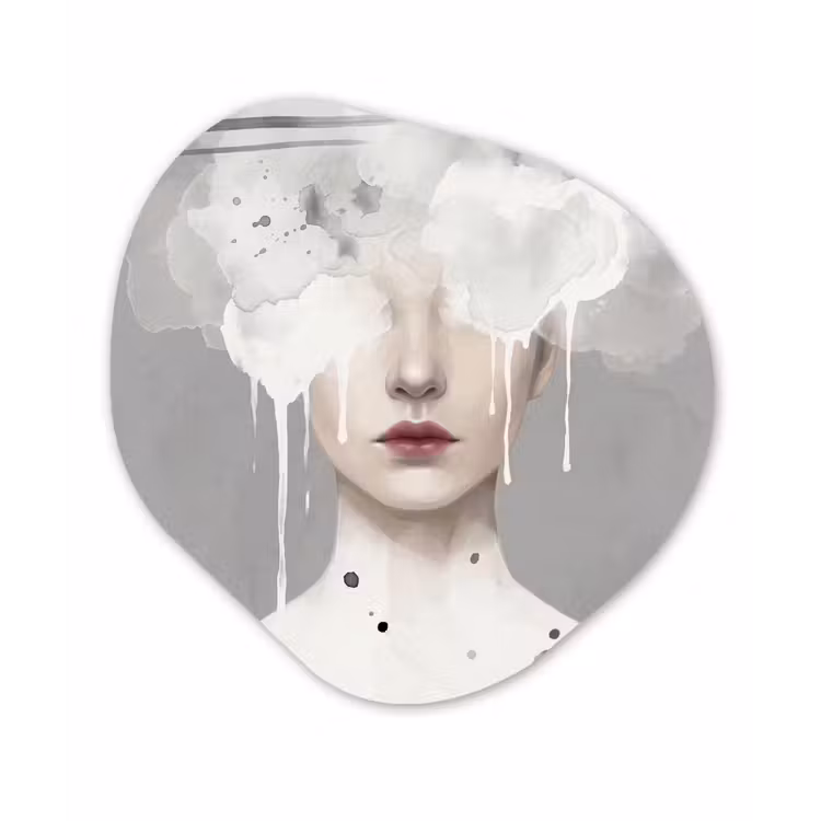 Vrouw - Wolk - Grijs Wandcirkel Organisch Forex 3mm klein -3d