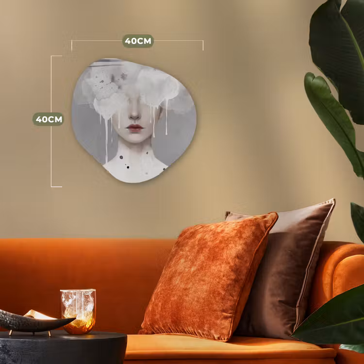 Vrouw - Wolk - Grijs Wandcirkel Organisch Forex 3mm klein -sfeer3