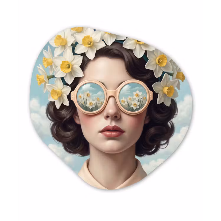 Vrouw - Narcissen - Geel Wandcirkel Organisch Forex 3mm klein -3d