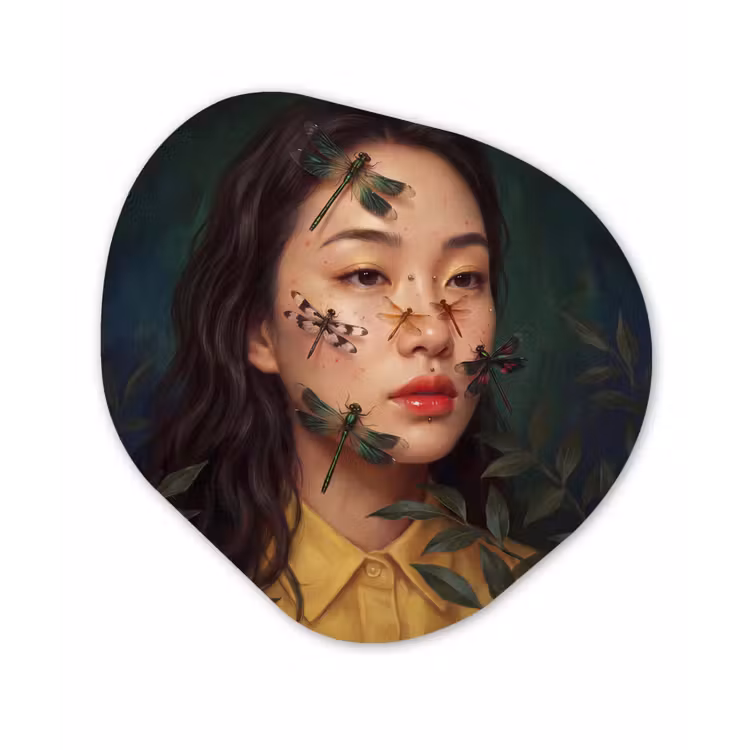 Vrouw - Insecten - Natuur - Portret - Groen Wandcirkel Organisch Forex 3mm klein -3d