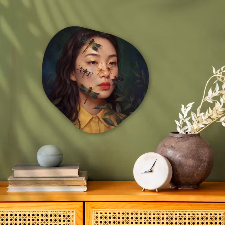 Vrouw - Insecten - Natuur - Portret - Groen Wandcirkel Organisch Forex 3mm klein -sfeer2
