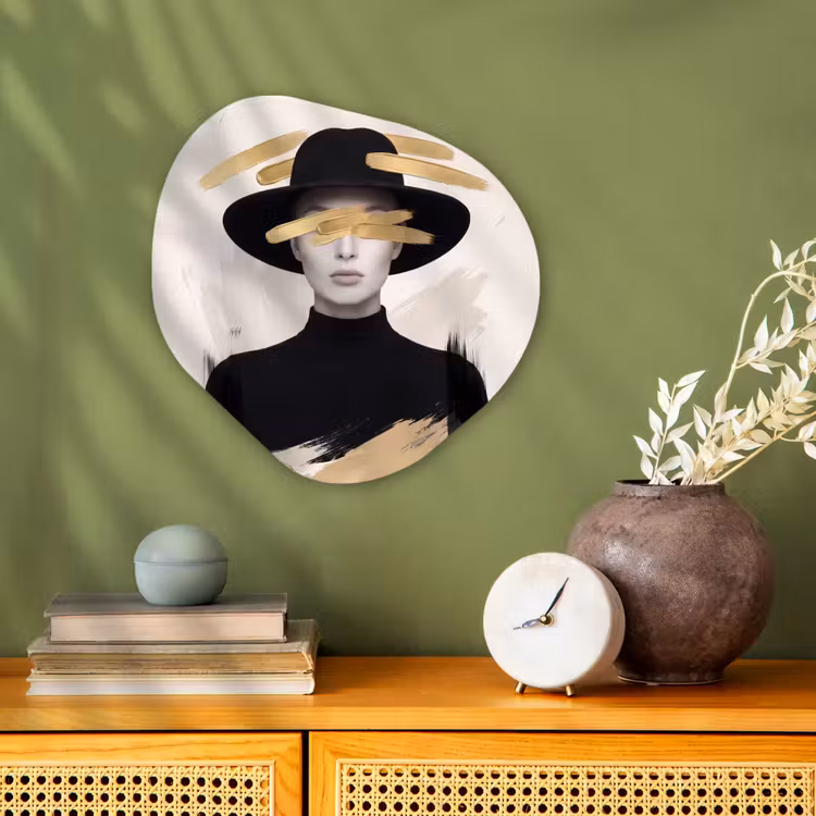 Vrouw - Portret - Modern - Goud - Kunst Wandcirkel Organisch Forex 3mm klein -sfeer2