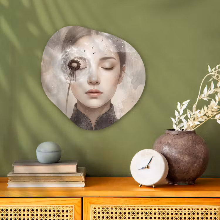 Vrouw - Sereen - Grijs Wandcirkel Organisch Forex 3mm klein -sfeer2
