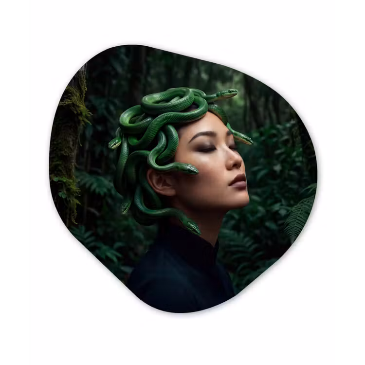 Vrouw - Slang - Natuur - Mystiek - Groen Wandcirkel Organisch Forex 3mm klein -3d