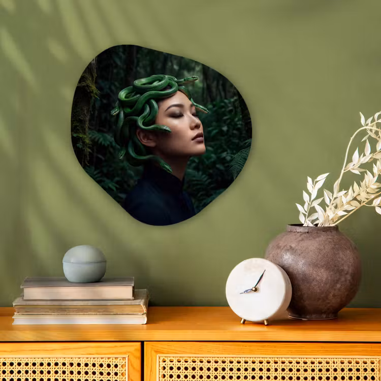 Vrouw - Slang - Natuur - Mystiek - Groen Wandcirkel Organisch Forex 3mm klein -sfeer2