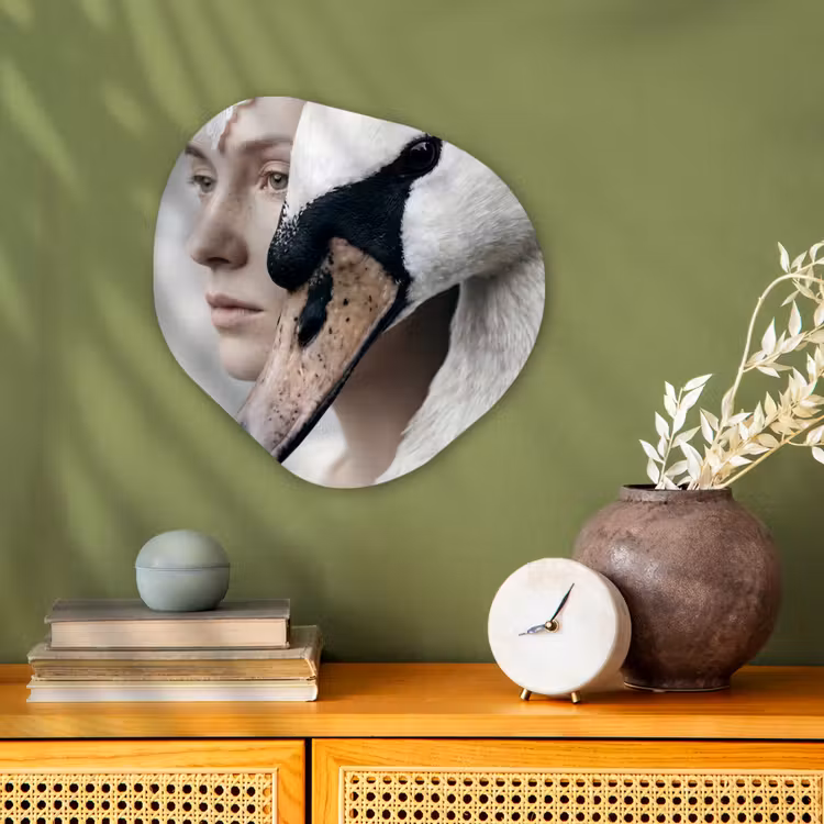 Vrouw - Zwaan - Wit Wandcirkel Organisch Forex 3mm klein -sfeer2