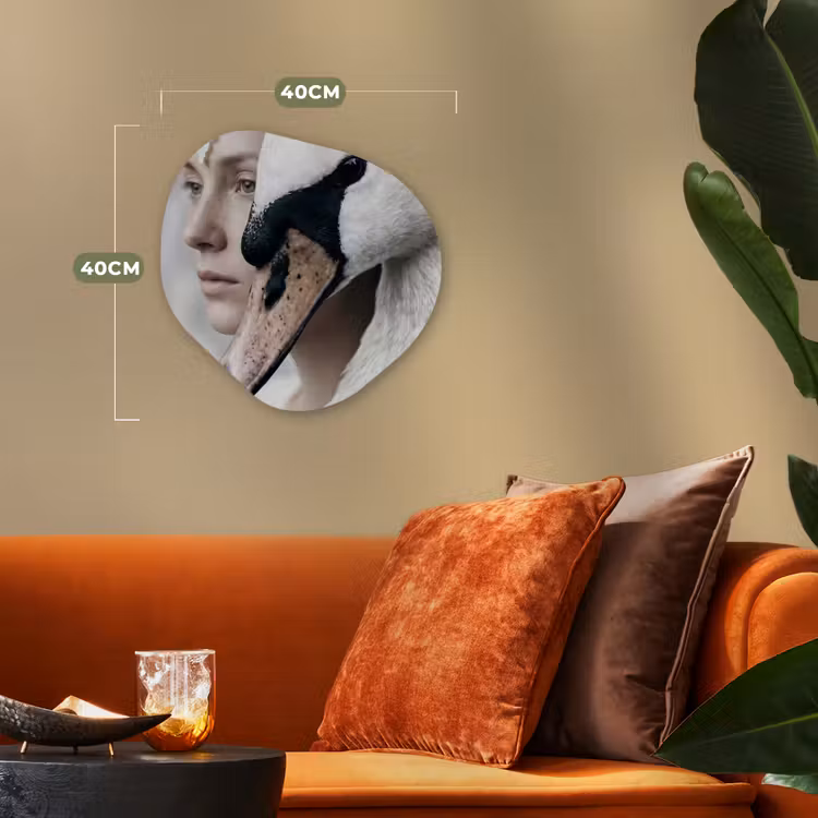 Vrouw - Zwaan - Wit Wandcirkel Organisch Forex 3mm klein -sfeer3