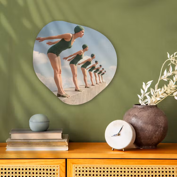 Organic - Forex - Women - Diving Pose - Clouds - Vrouwen - Duikhouding - Wolken Wandcirkel Organisch Forex 3mm klein