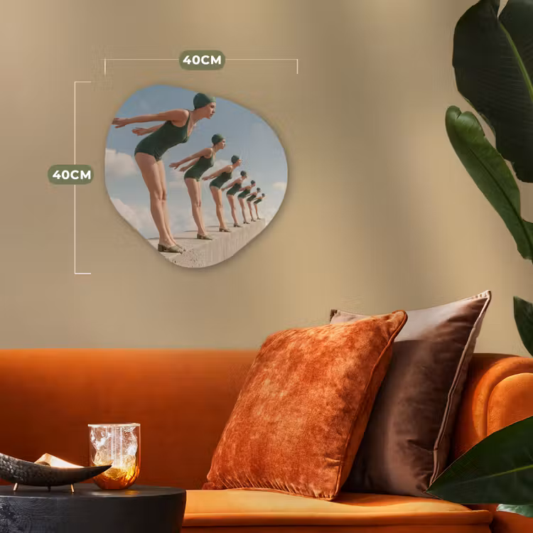 Organic - Forex - Women - Diving Pose - Clouds - Vrouwen - Duikhouding - Wolken Wandcirkel Organisch Forex 3mm klein