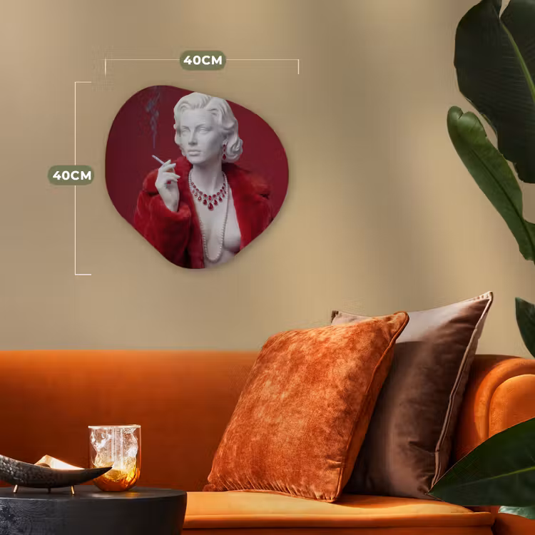 Vrouw - Bontjas - Mode - Klassiek - Rood Wandcirkel Organisch Forex 3mm klein -sfeer3