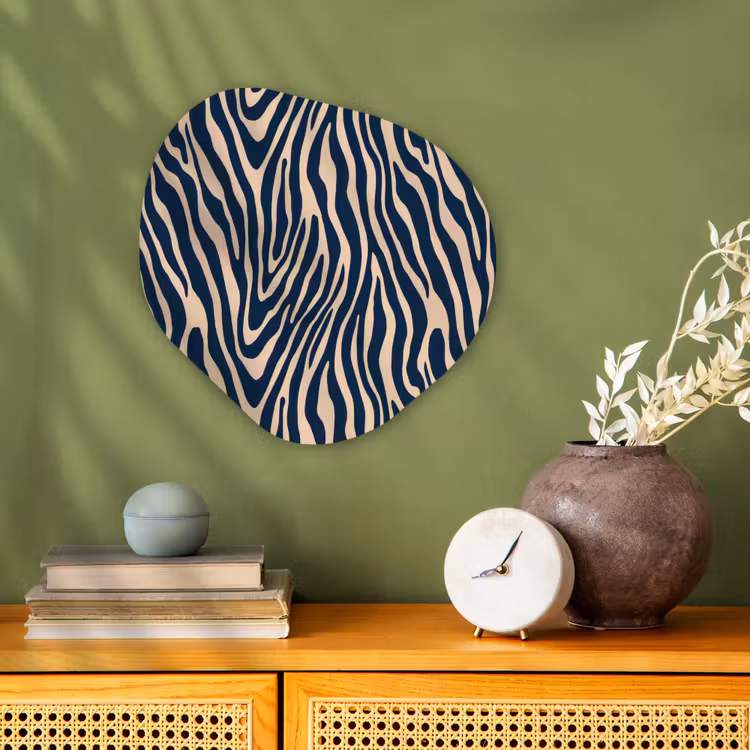 Zebra - Patroon - Blauw - Beige Wandcirkel Organisch Forex 3mm klein 629 -sfeer2