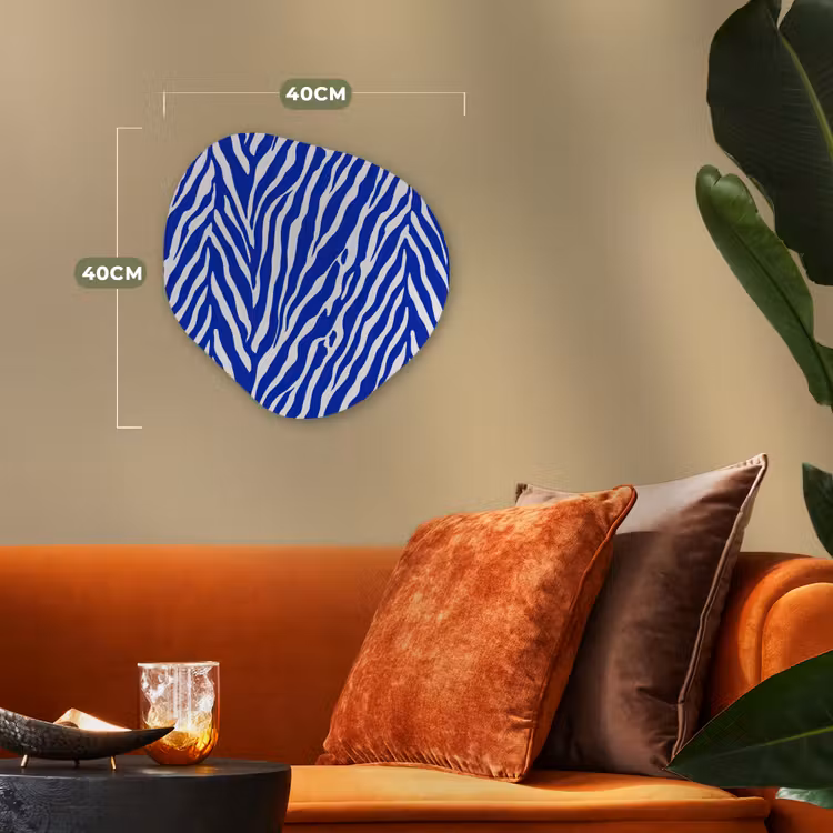 Zebra - Patroon - Kobalt - Blauw Wandcirkel Organisch Forex 3mm klein 629 -sfeer3