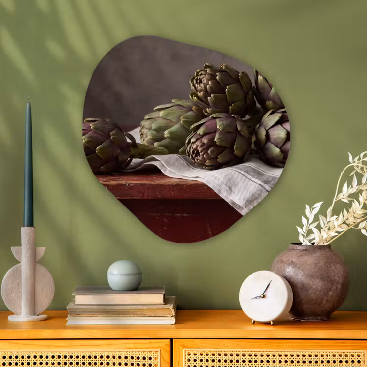 Organic - Glass - Artichoke - Food - Rustic - Artisjok - Eten - Rustiek Wandcirkel Organisch Plexiglas middel