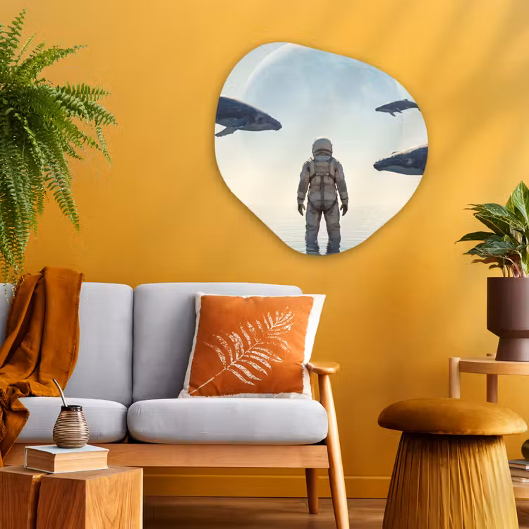 Organic - Glass - Astronaut - Whale - Fantasy - Ruimtevaarder - Walvis - Fantasie Wandcirkel Organisch Plexiglas middel