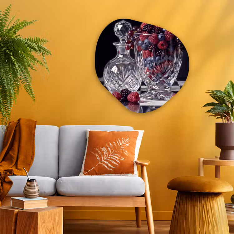 Organic - Glass - Berries - Crystal - Still Life - Bessen - Kristal - Stilleven Wandcirkel Organisch Plexiglas middel