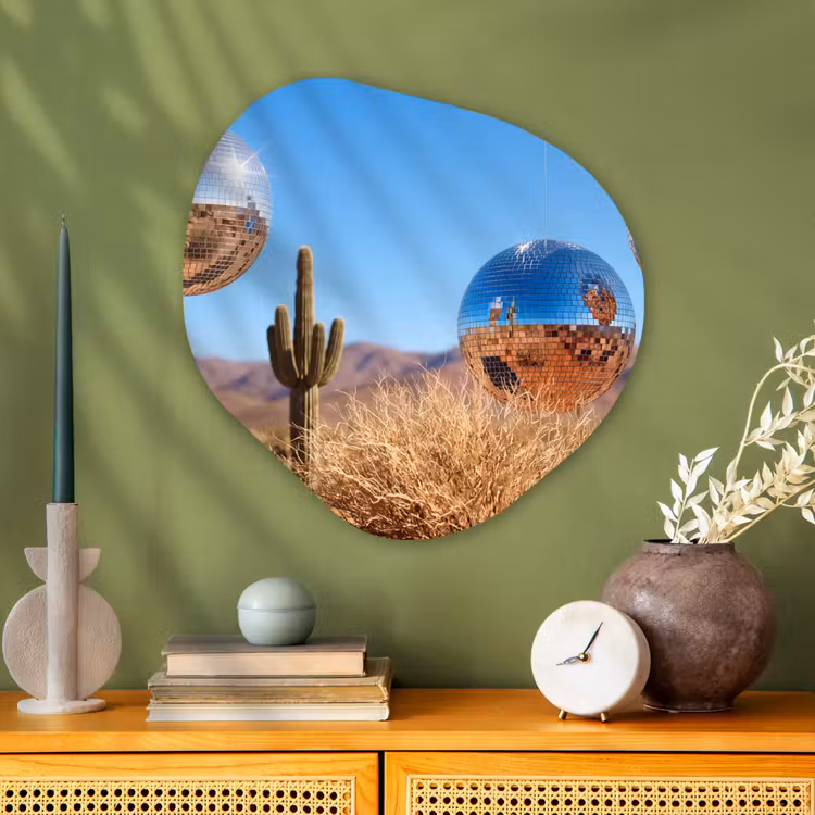 Organic - Glass - Desert - Mirror Ball - Art - Woestijn - Spiegelbal - Kunst Wandcirkel Organisch Plexiglas middel