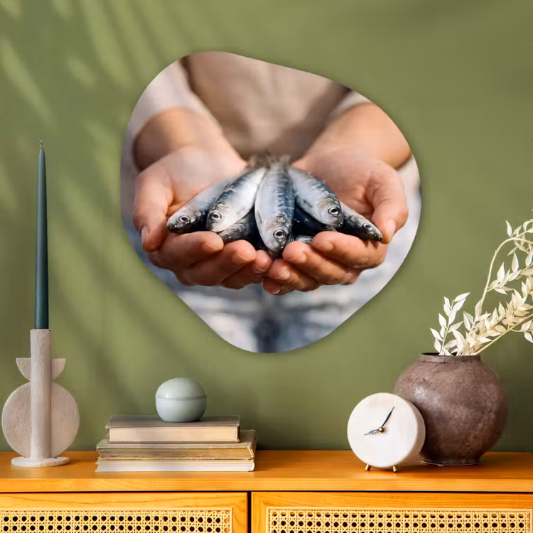 Organic - Glass - Fish - Hands - Nature - Vis - Handen - Natuur Wandcirkel Organisch Plexiglas middel