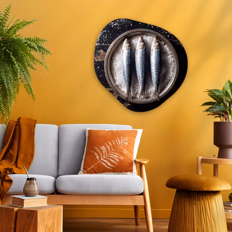 Organic - Glass - Fish - Salt - Food - Vis - Zout - Eten Wandcirkel Organisch Plexiglas middel