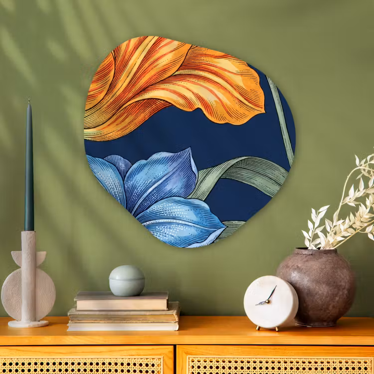Organic - Glass - Flowers - Botanical - Pattern - Bloemen - Botanisch - Patroon Wandcirkel Organisch Plexiglas middel