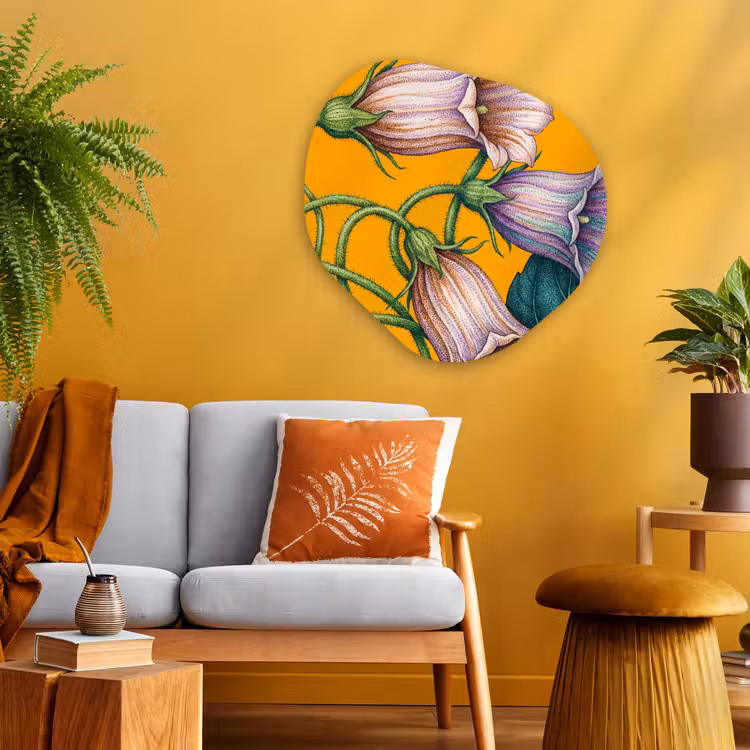 Organic - Glass - Flowers - Botanical - Yellow - Bloemen - Botanisch - Geel Wandcirkel Organisch Plexiglas middel