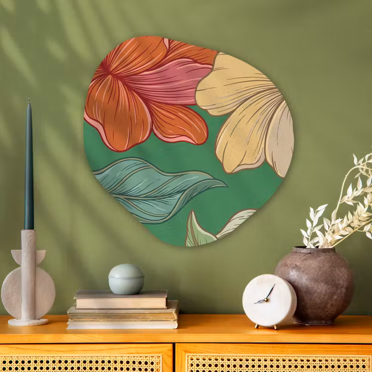 Organic - Glass - Flowers - Greenery - Illustration - Bloemen - Groen - Illustratie Wandcirkel Organisch Plexiglas middel